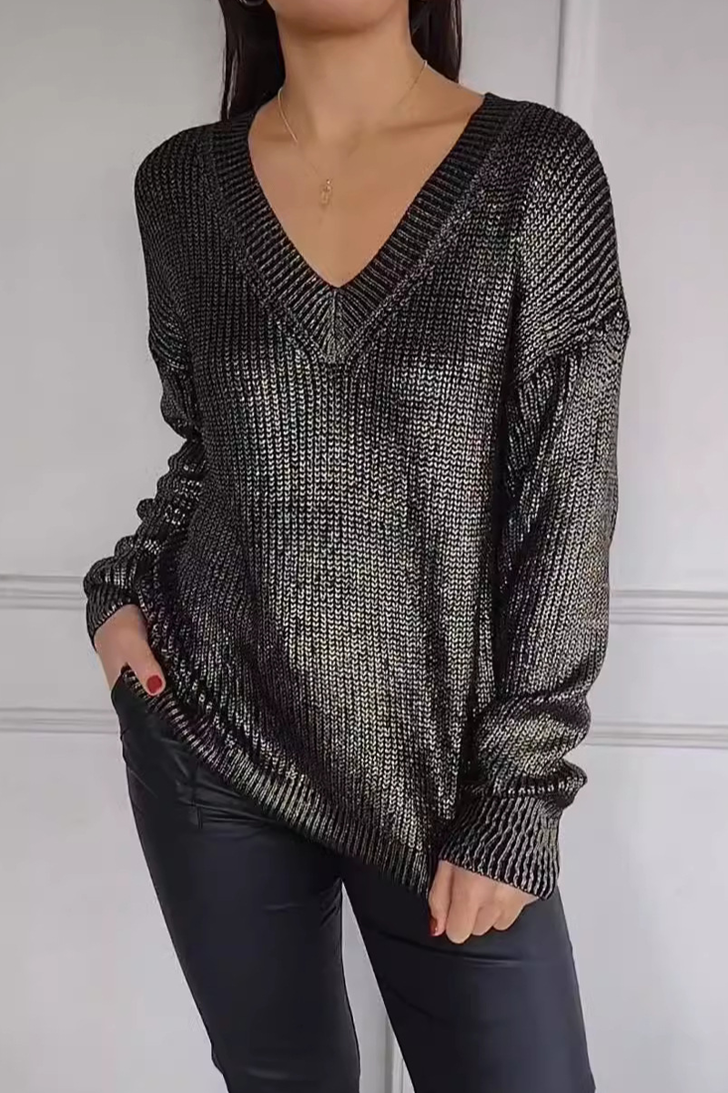 Stilla | Casual Patchwork Sweater Med V-Udskæring Til Hverdagen