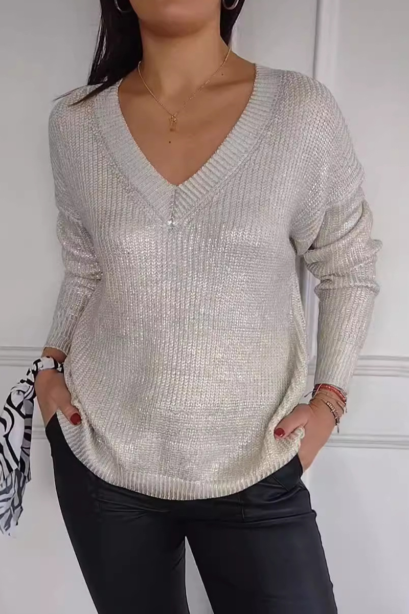 Stilla | Casual Patchwork Sweater Med V-Udskæring Til Hverdagen