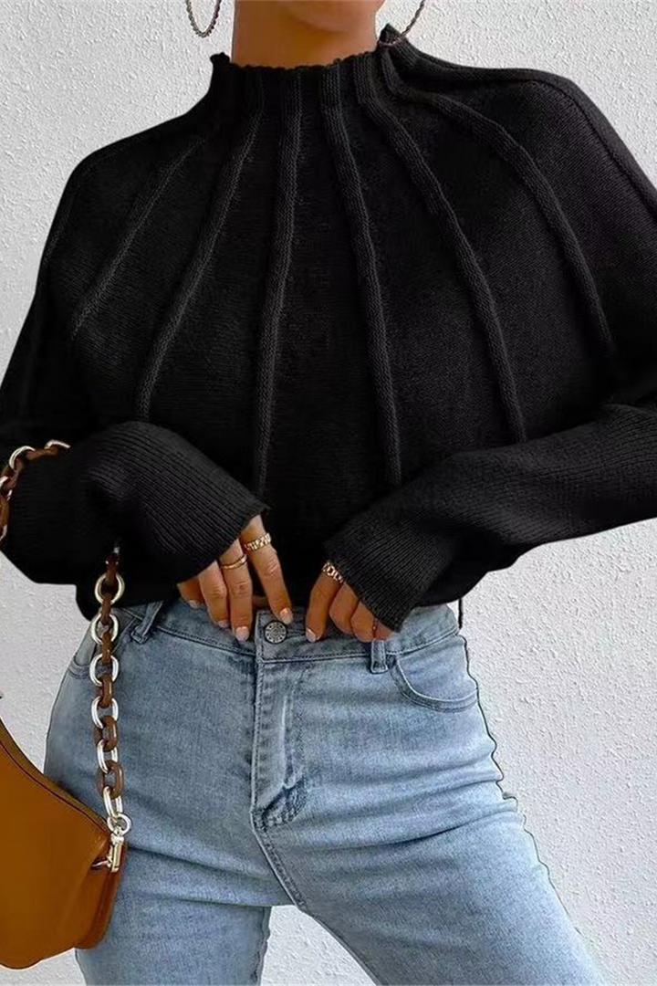 Stilla | Løs Pullover Med Halv Rullekrave Af Vævet Patchwork Til Hverdagen