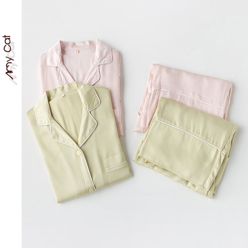 Dame højkvalitets satin pyjamas sæt med elegante detaljer og behagelig pasform Stilla
