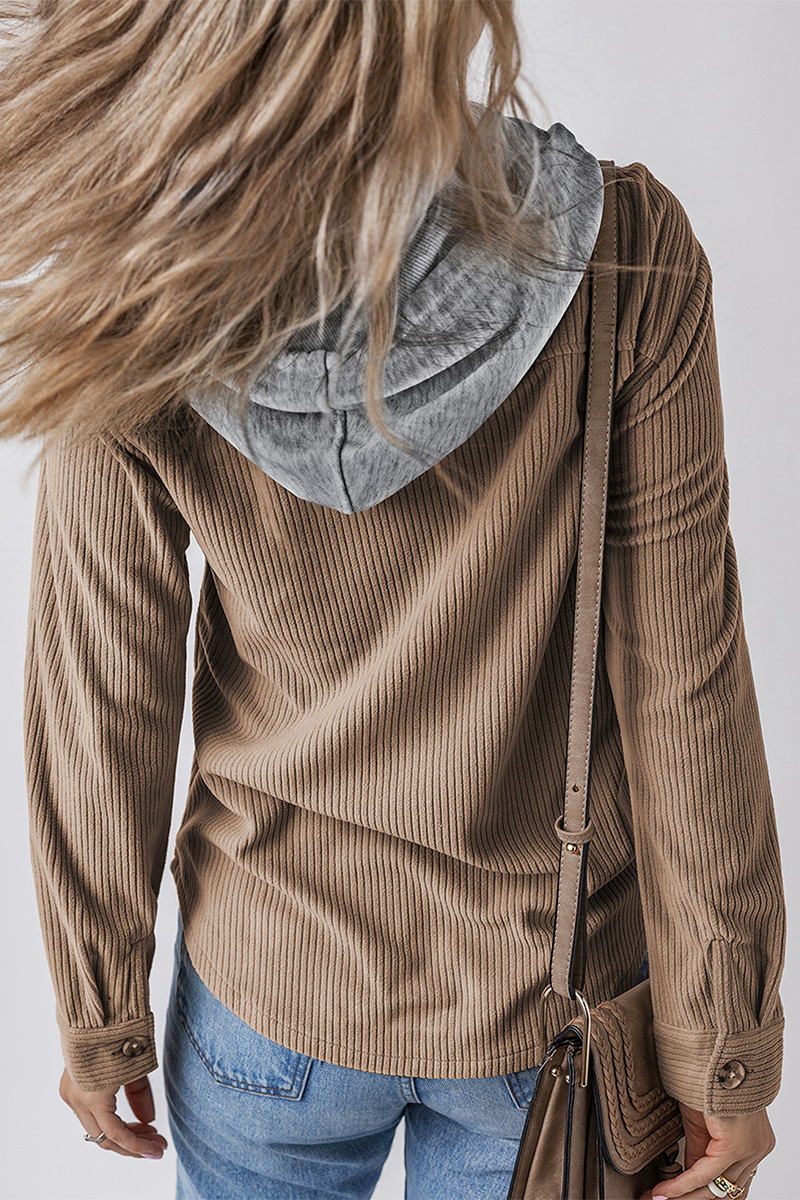 Stilla | Løs hættebluse i kontrasterende patchwork hverdagsdesign med snor og knapper