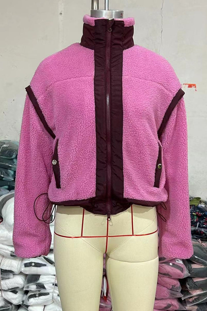 Stilla | Casual Patchwork Udedragt Med Lynlås og Kontrasterende Ståkrave