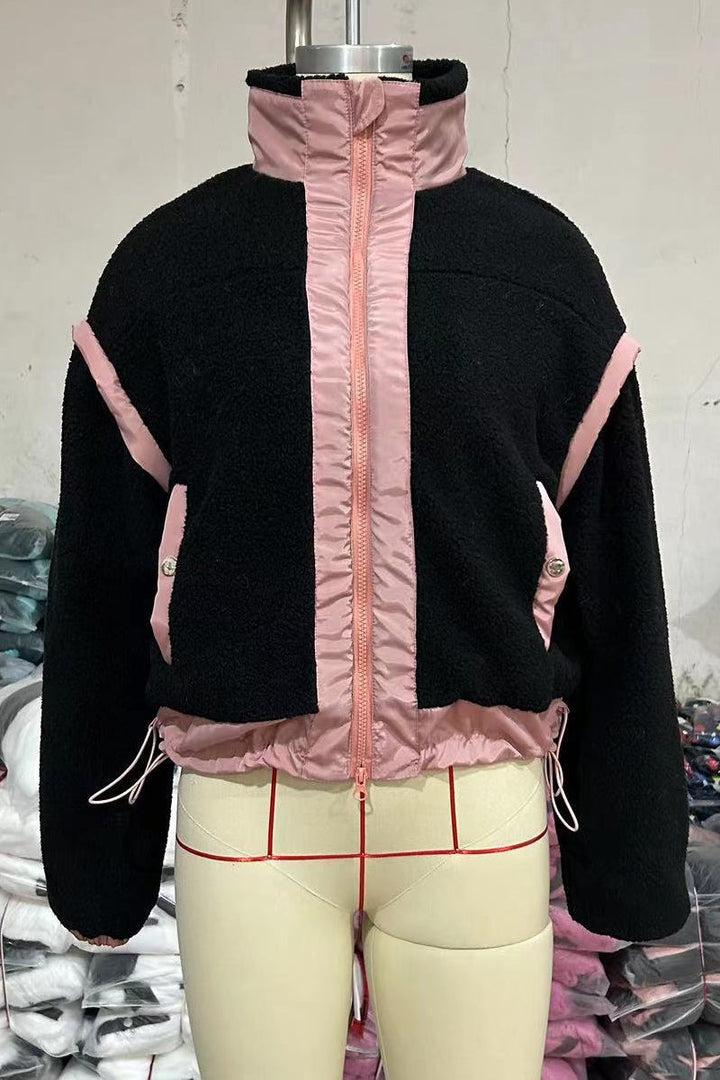 Stilla | Casual Patchwork Udedragt Med Lynlås og Kontrasterende Ståkrave