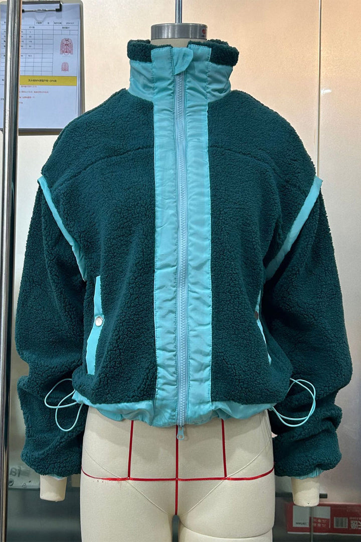Stilla | Casual Patchwork Udedragt Med Lynlås og Kontrasterende Ståkrave