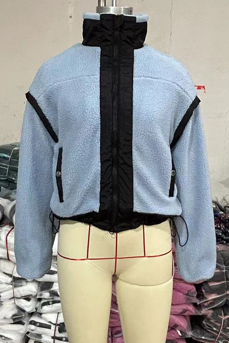 Stilla | Casual Patchwork Udedragt Med Lynlås og Kontrasterende Ståkrave