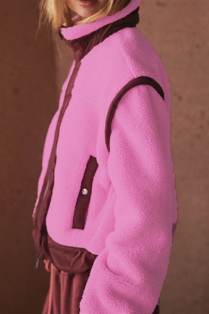 Stilla | Casual Patchwork Udedragt Med Lynlås og Kontrasterende Ståkrave
