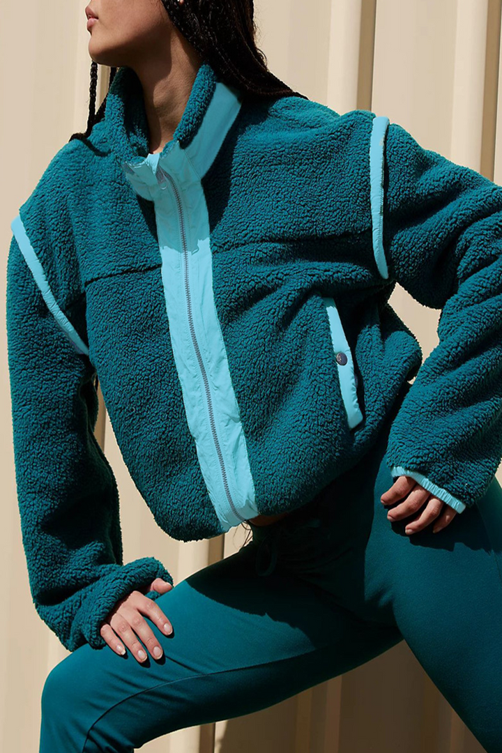 Stilla | Casual Patchwork Udedragt Med Lynlås og Kontrasterende Ståkrave