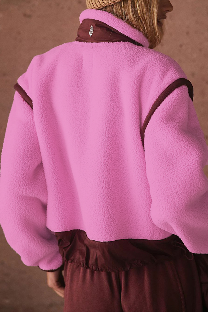 Stilla | Casual Patchwork Udedragt Med Lynlås og Kontrasterende Ståkrave