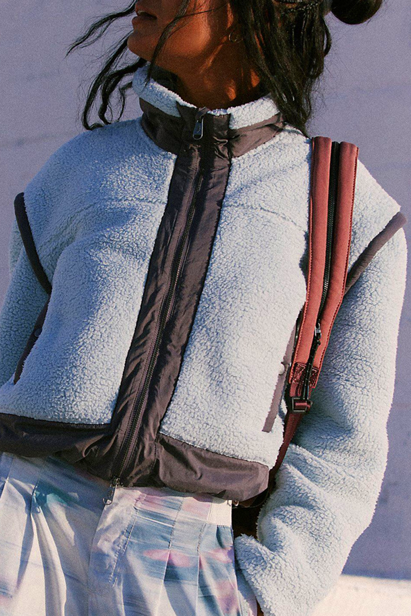 Stilla | Casual Patchwork Udedragt Med Lynlås og Kontrasterende Ståkrave