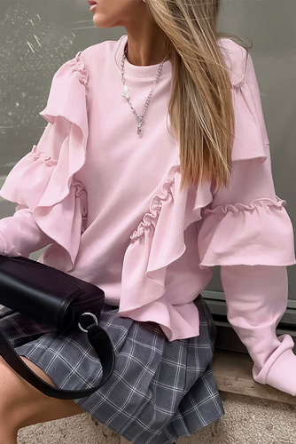 Stilla | Ensfarvet Casual Sweatshirts Med Rynker og Rund Halsudskæring