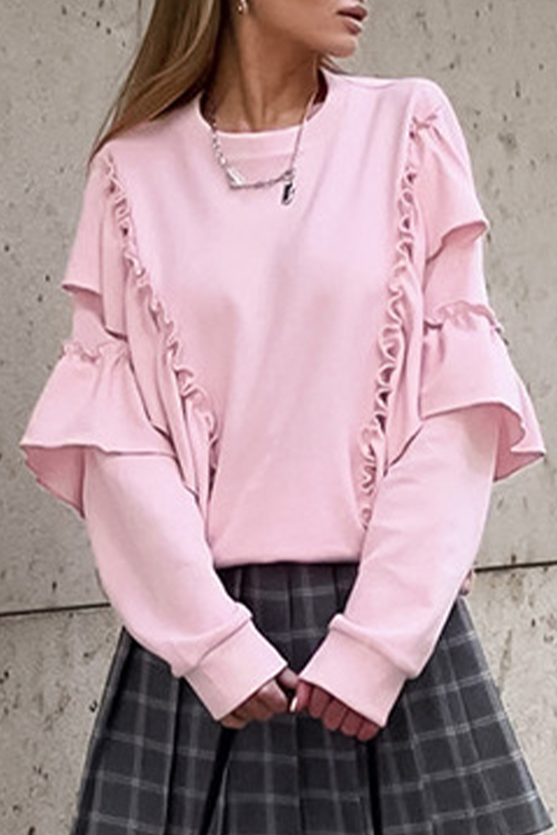 Stilla | Ensfarvet Casual Sweatshirts Med Rynker og Rund Halsudskæring