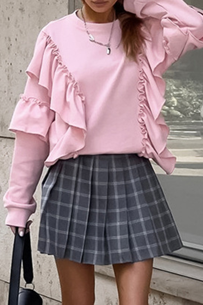 Stilla | Ensfarvet Casual Sweatshirts Med Rynker og Rund Halsudskæring