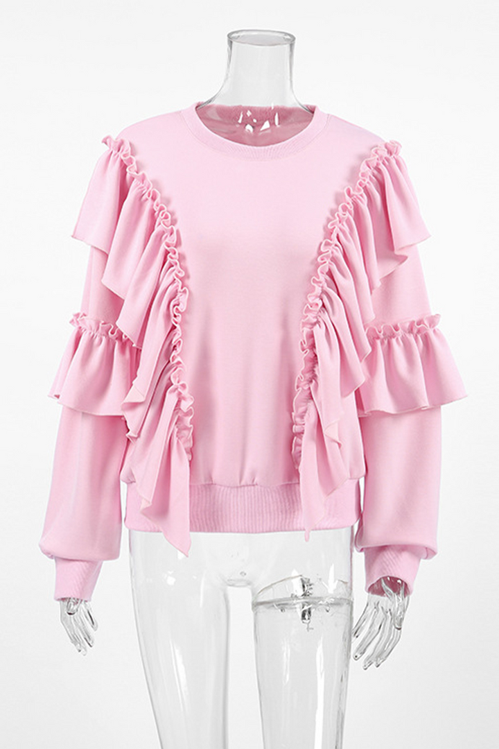 Stilla | Ensfarvet Casual Sweatshirts Med Rynker og Rund Halsudskæring