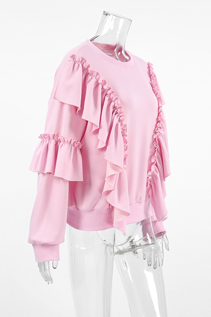 Stilla | Ensfarvet Casual Sweatshirts Med Rynker og Rund Halsudskæring