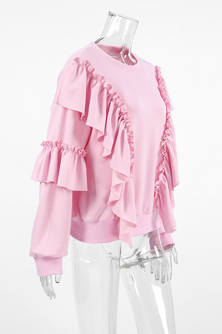 Stilla | Ensfarvet Casual Sweatshirts Med Rynker og Rund Halsudskæring