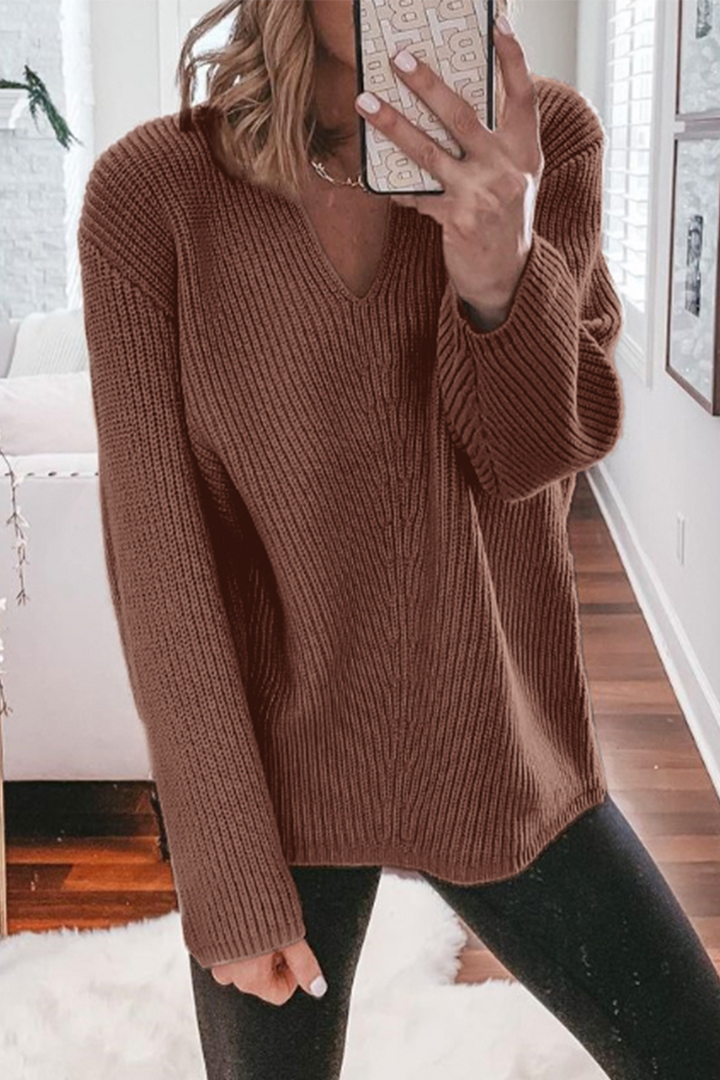 Stilla | Moderat V-Udskæring Pullover i Ensfarvede Farver