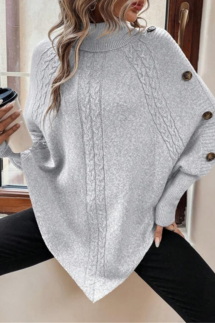 Stilla | Læderlig Rullekravepullover Med Knapper og Vevet Mønster