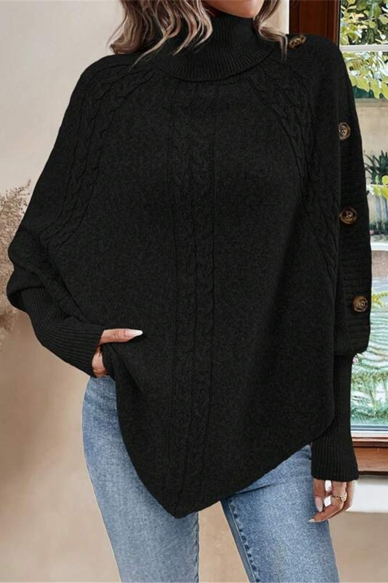 Stilla | Læderlig Rullekravepullover Med Knapper og Vevet Mønster