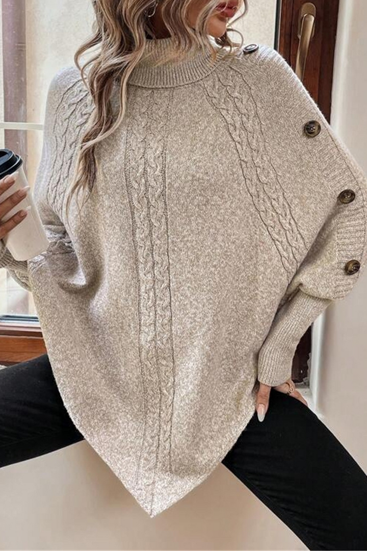 Stilla | Læderlig Rullekravepullover Med Knapper og Vevet Mønster