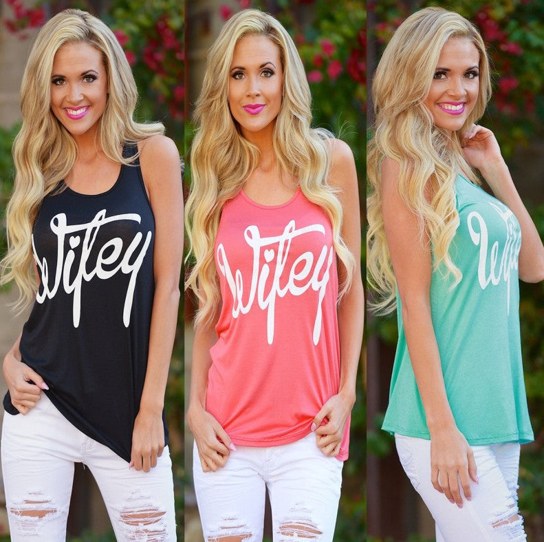 Kvinders tanktop med trendy tekst Stilla