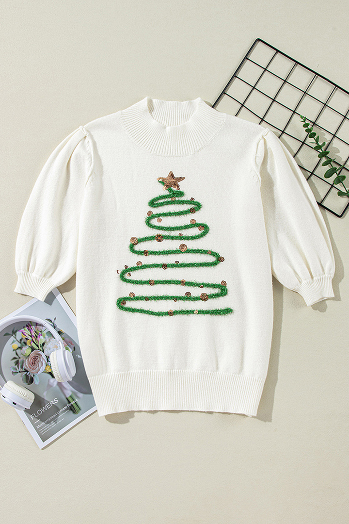 Stilla | Casual Juletræ Pailletter Patchwork Halv Turtleneck Pullover