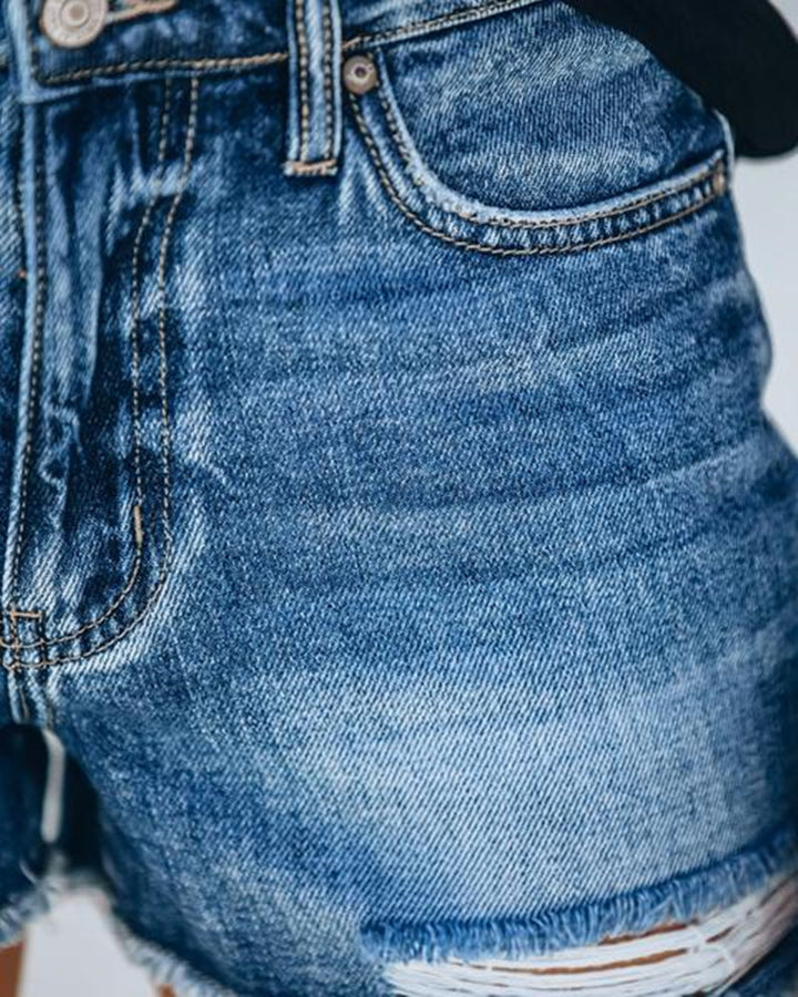 Dame casual jeansshorts med frynset kant og løs pasform Stilla