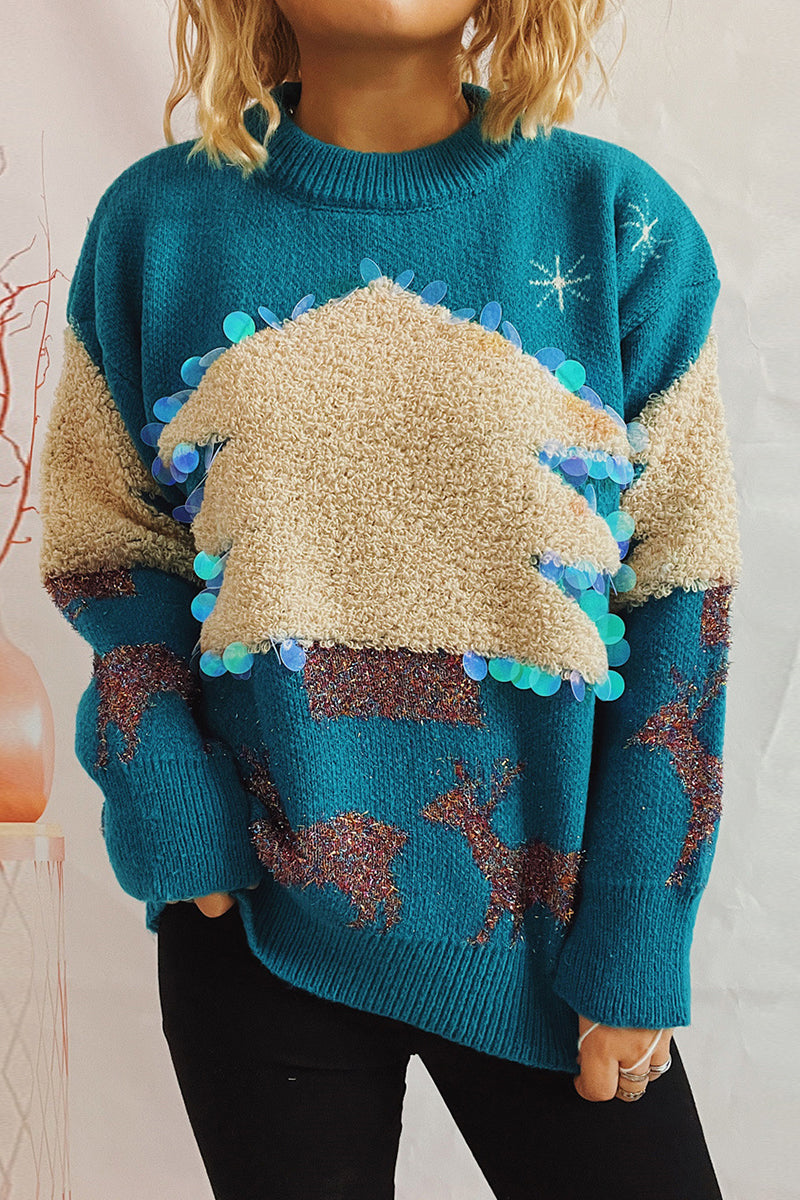 Stilla | Lækkert Juletræ Paillet Patch Rundhalset Pullover