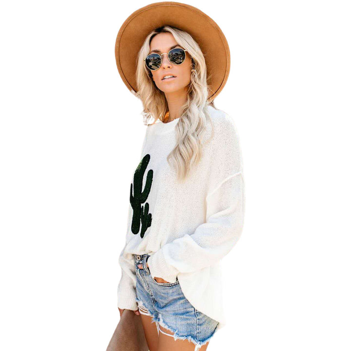 Dame oversized sweater med afslappet kaktusdesign og rund halsudskæring Stilla