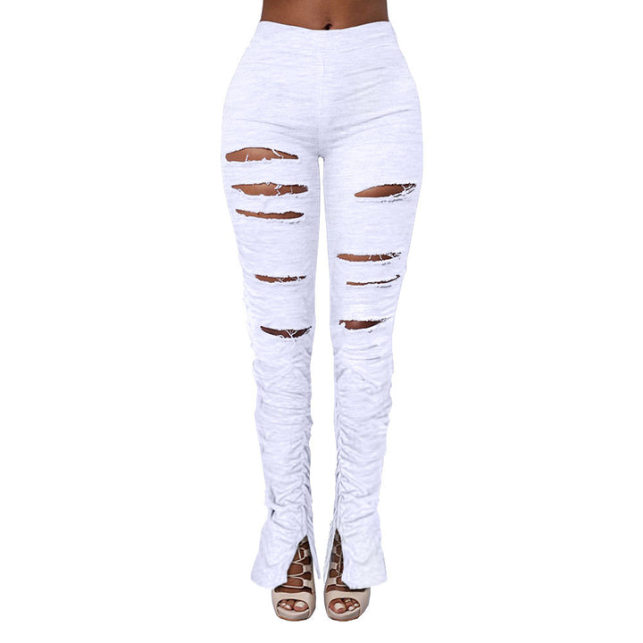 Dame High-Waist Skinny Jeans med dekorerede huller Stilla