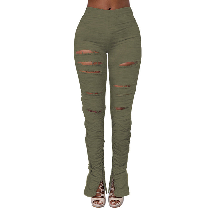 Dame High-Waist Skinny Jeans med dekorerede huller Stilla