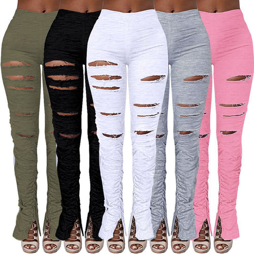 Dame High-Waist Skinny Jeans med dekorerede huller Stilla