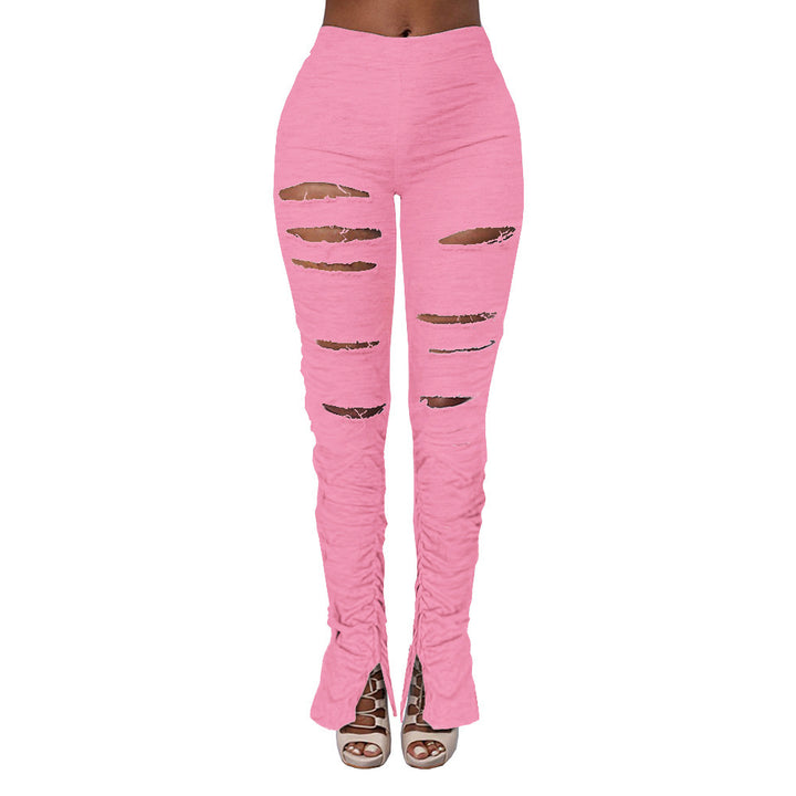 Dame High-Waist Skinny Jeans med dekorerede huller Stilla