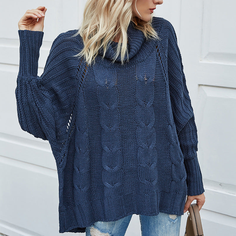 Dame Grovstrikket sweater med elegant rullekrave og raffineret hækle mønster Stilla