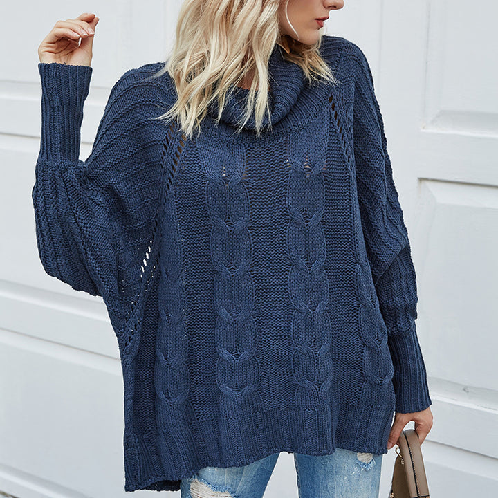 Dame Grovstrikket sweater med elegant rullekrave og raffineret hækle mønster Stilla