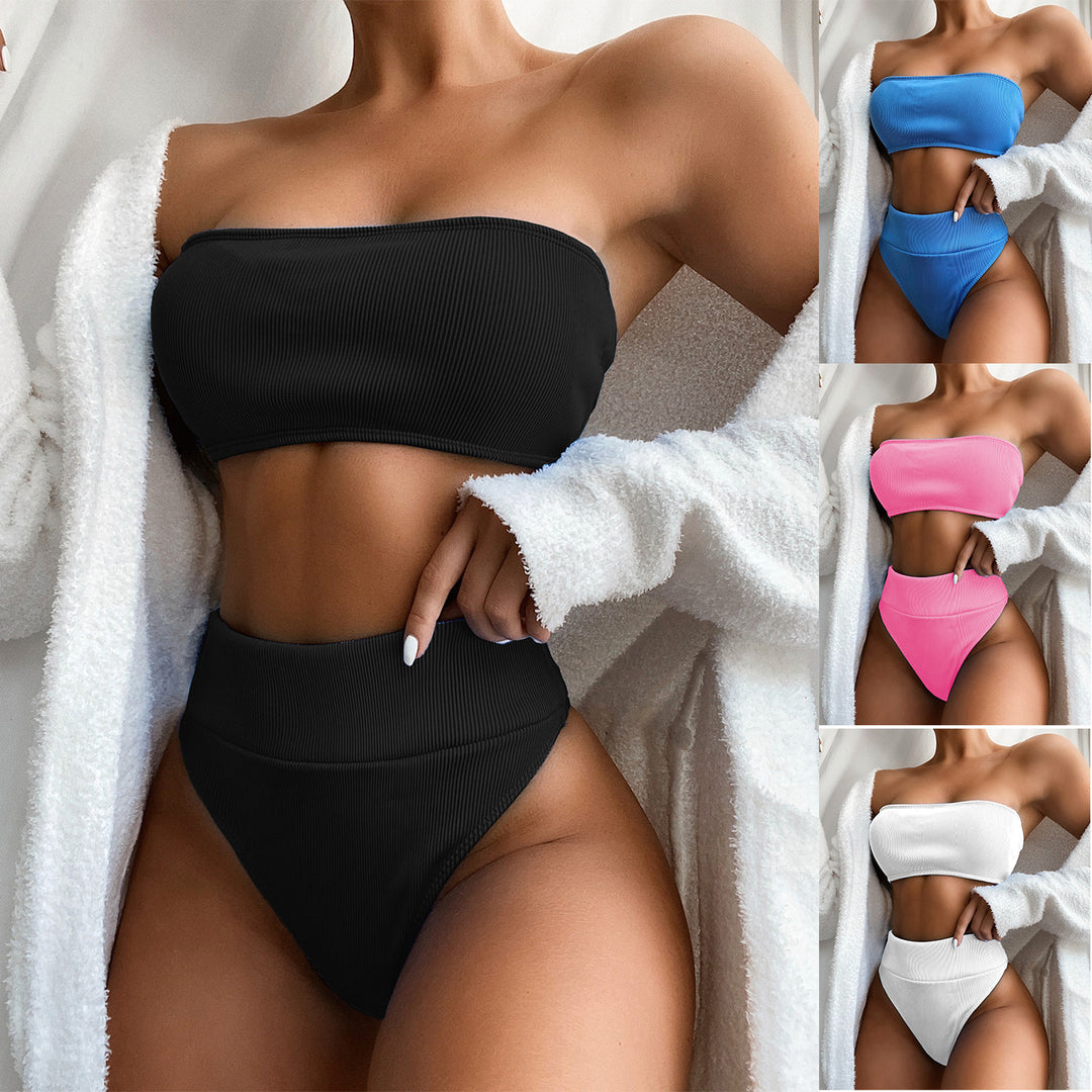 Dame Højskåret Bandeau-Bikini med Ribbstruktur Skovae
