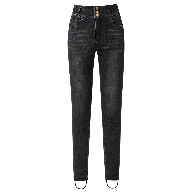 Dame Højtaljede Skinny-Jeans med knapdetalje og perfekt pasform Stilla