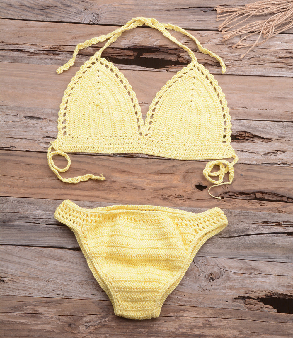Dame hæklede bikini-sæt med justerbare stropper og struktureret Maske Stilla