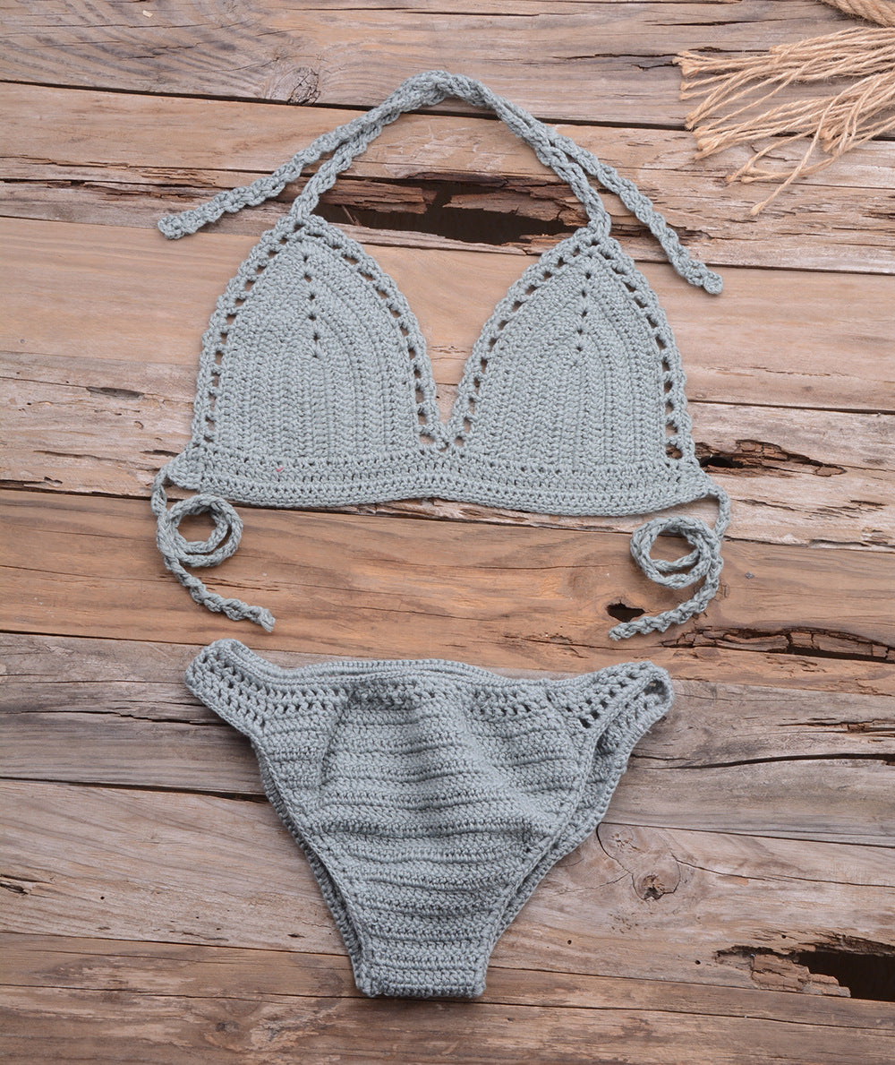 Dame hæklede bikini-sæt med justerbare stropper og struktureret Maske Stilla