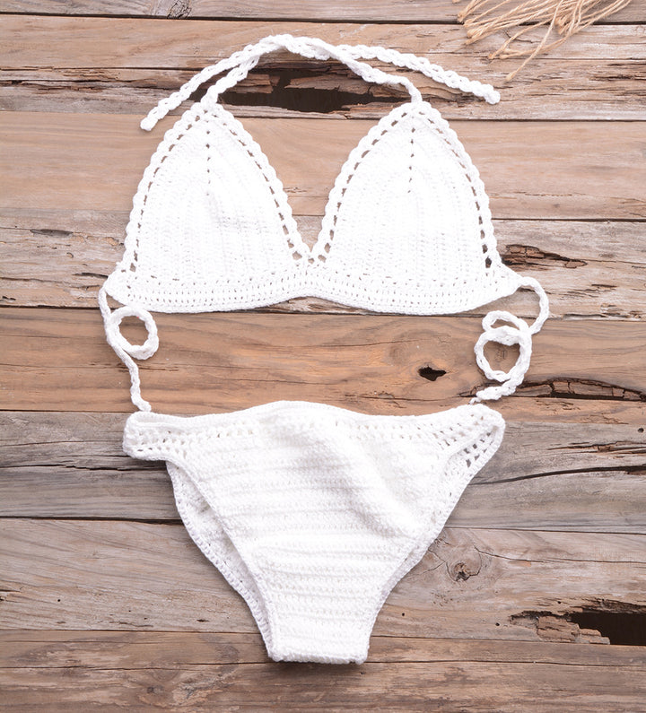 Dame hæklede bikini-sæt med justerbare stropper og struktureret Maske Stilla
