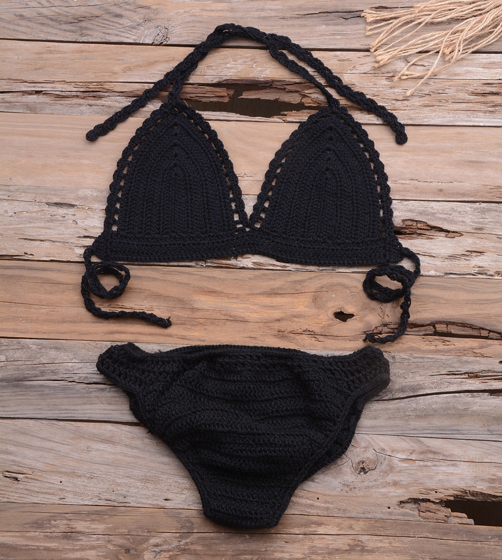 Dame hæklede bikini-sæt med justerbare stropper og struktureret Maske Stilla