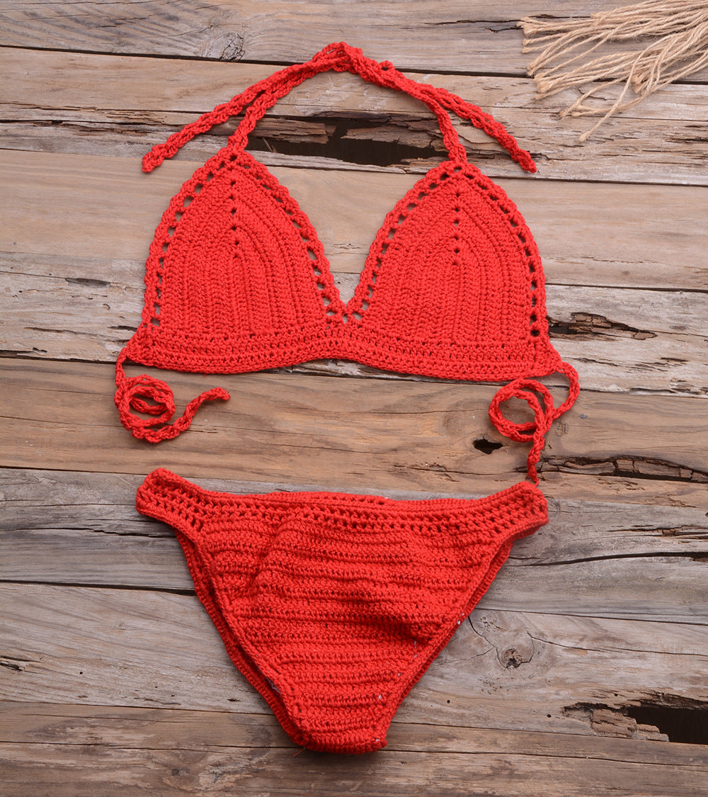 Dame hæklede bikini-sæt med justerbare stropper og struktureret Maske Stilla