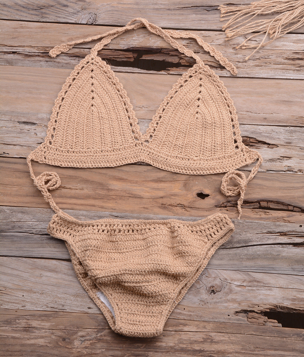 Dame hæklede bikini-sæt med justerbare stropper og struktureret Maske Stilla