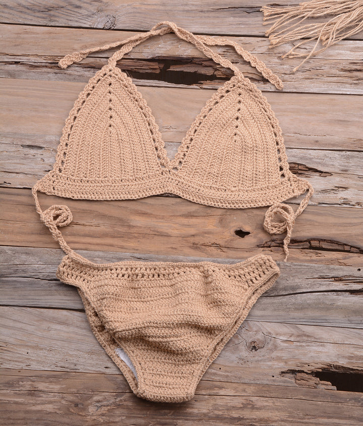 Dame hæklede bikini-sæt med justerbare stropper og struktureret Maske Stilla