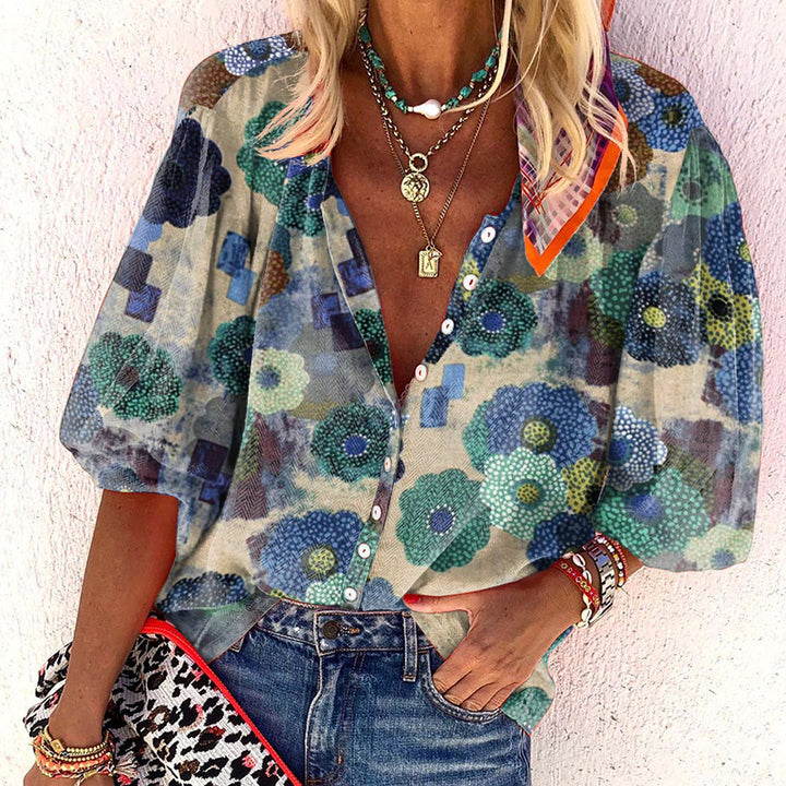 Dame toppe i boho-stil med blomsterprint og løs pasform Stilla