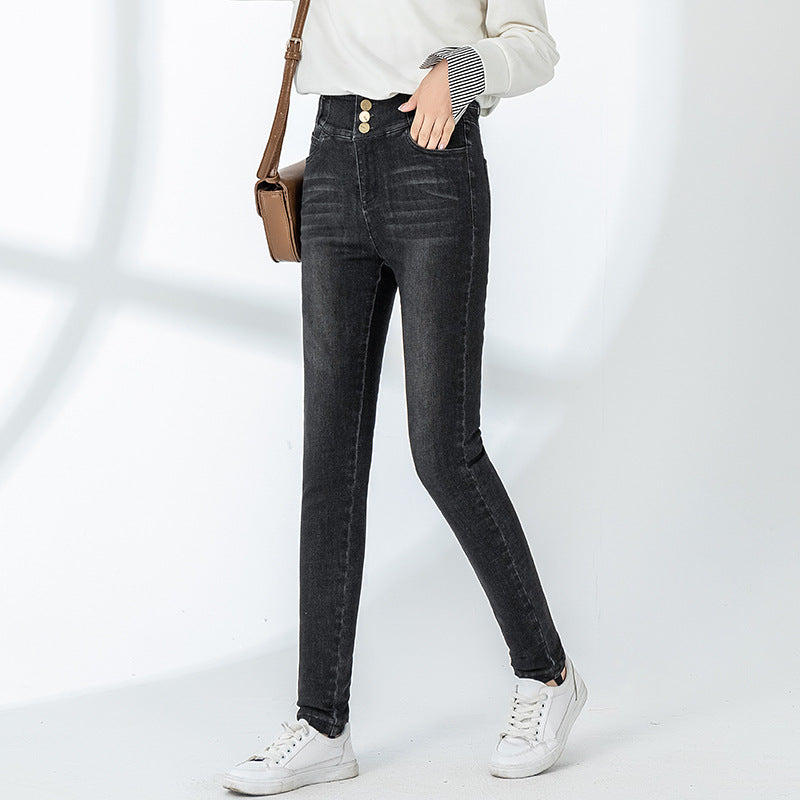 Dame Højtaljede Skinny-Jeans med knapdetalje og perfekt pasform Stilla