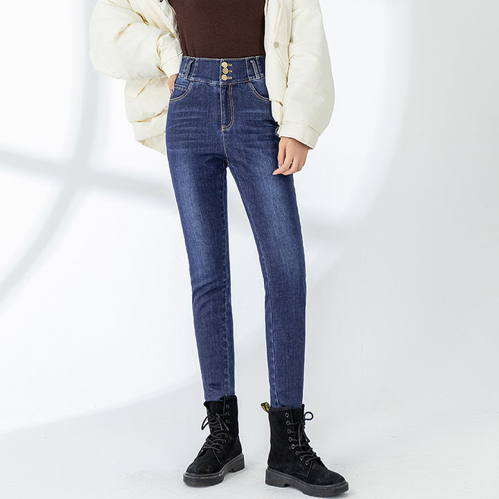 Dame Højtaljede Skinny-Jeans med knapdetalje og perfekt pasform Stilla