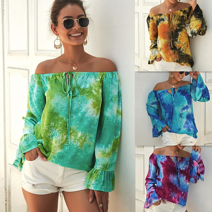 Dame Off-Shoulder Bluse med blomsterprint og flæsedetaljer Stilla