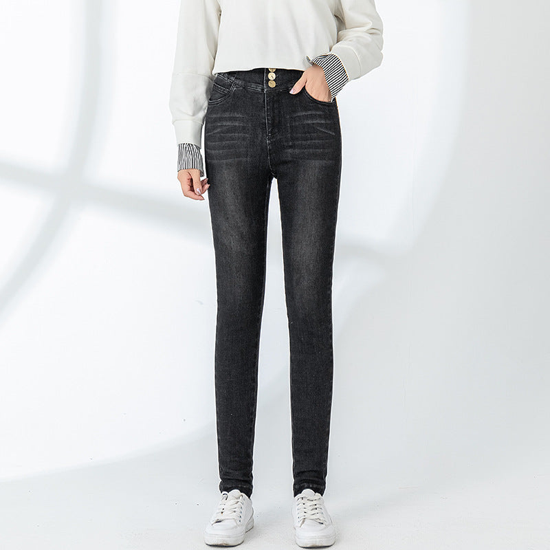 Dame Højtaljede Skinny-Jeans med knapdetalje og perfekt pasform Stilla