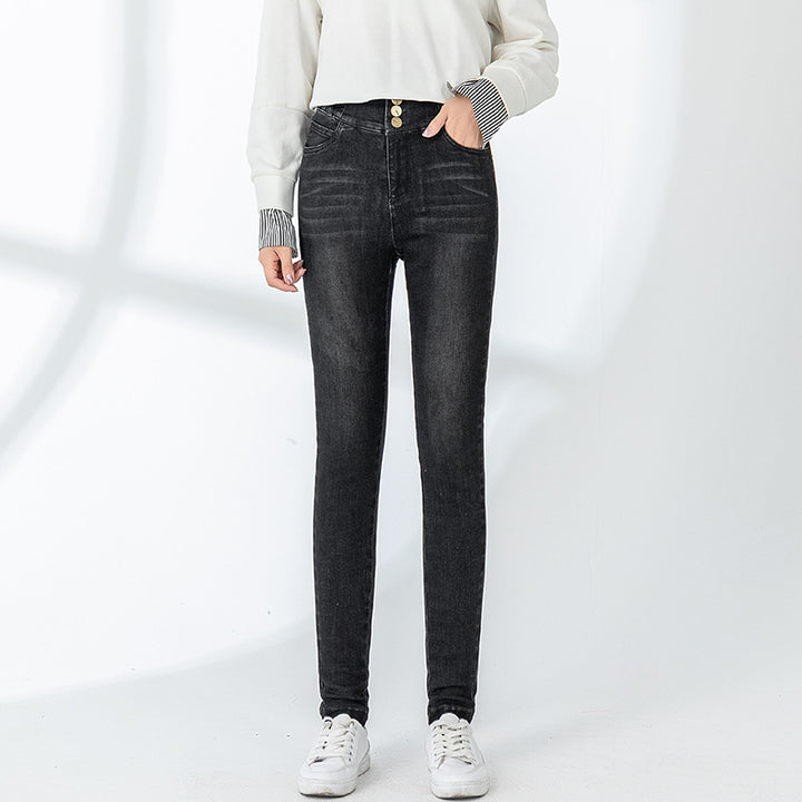 Dame Højtaljede Skinny-Jeans med knapdetalje og perfekt pasform Stilla