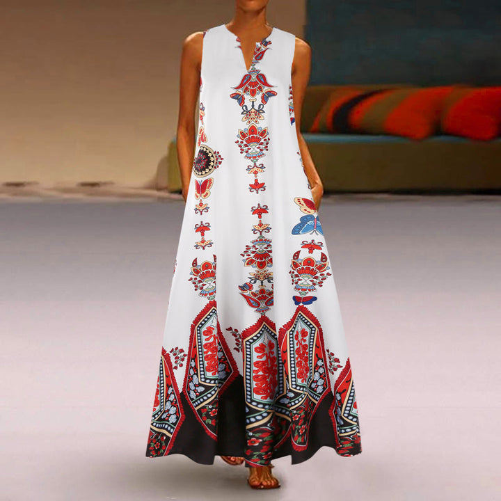 Kvindernes maxikjole med blomsterdesign og flagrende kant Skovae